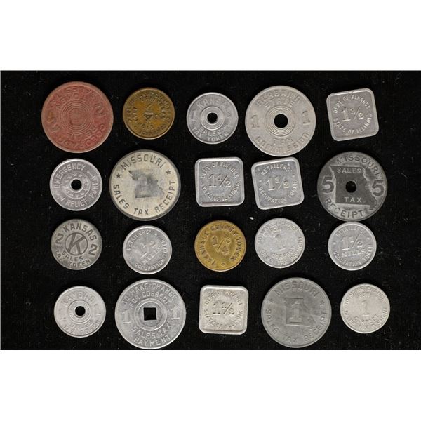 20 ASSORTED METAL TAX TOKENS FROM DIFFERENT