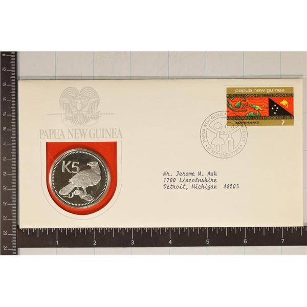 PAPUA NEW GUINEA 1975 SILVER 5 KINA PF COIN IN