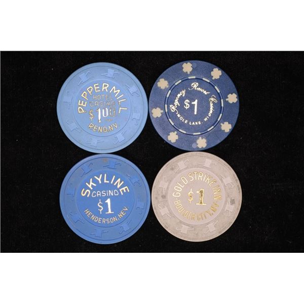 4-$1 CASINO CHIPS: PEPPERMILL HOTEL CASINO,