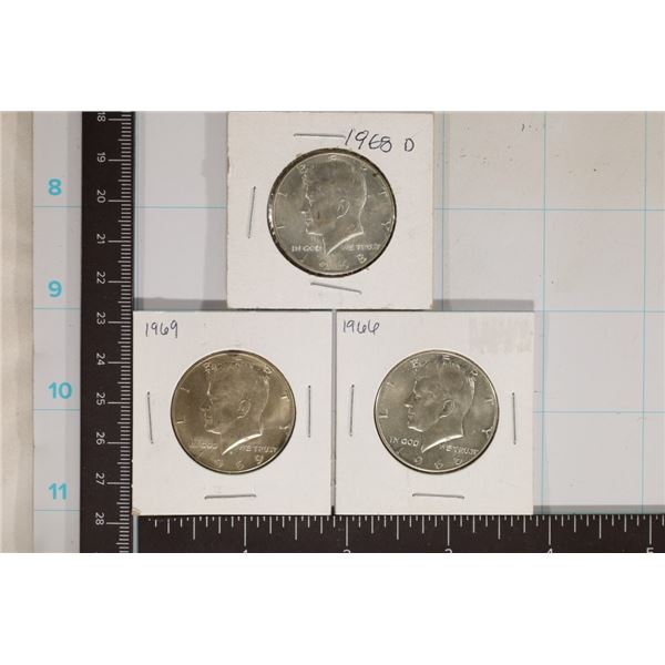 3-40% SILVER JOHN F. KENNEDY HALVES: 1966, 68-D &
