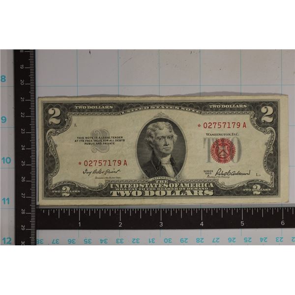 1953-S US STAR NOTE RED SEAL $2 CRISP EF+