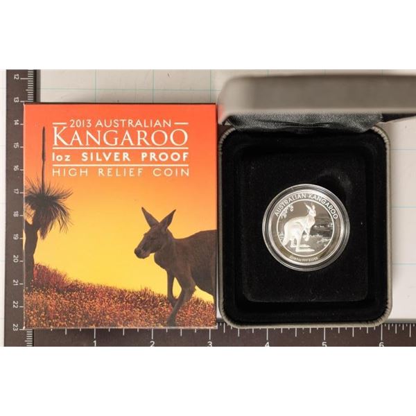2013 HIGH RELIEF PROOF 1 OZ. SILVER KANGAROO FROM