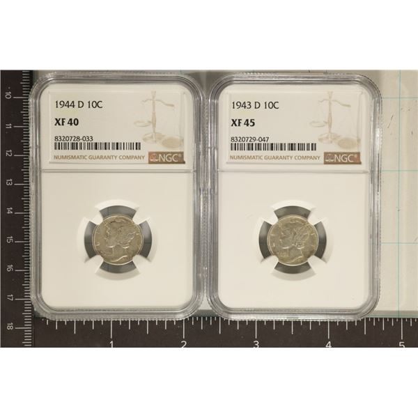 2-SILVER MERCURY DIMES: 1943D NGC XF45 & 1944D NGC