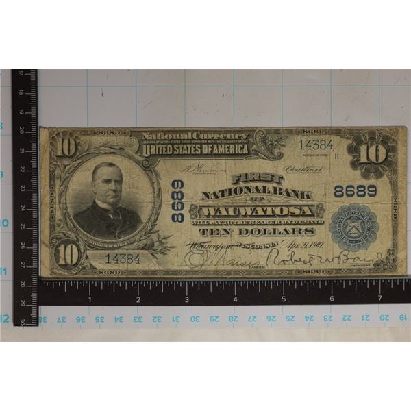LARGE SIZE US $10 NATIONAL CURRENCY OF WAUWATSON