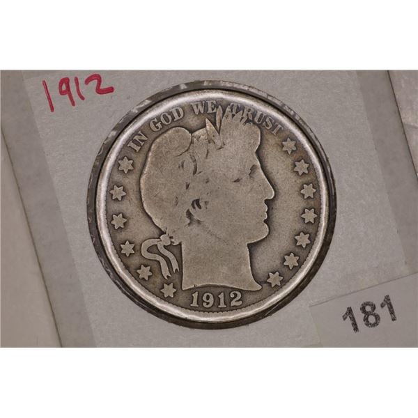 1912 SILVER BARBER HALF DOLLAR