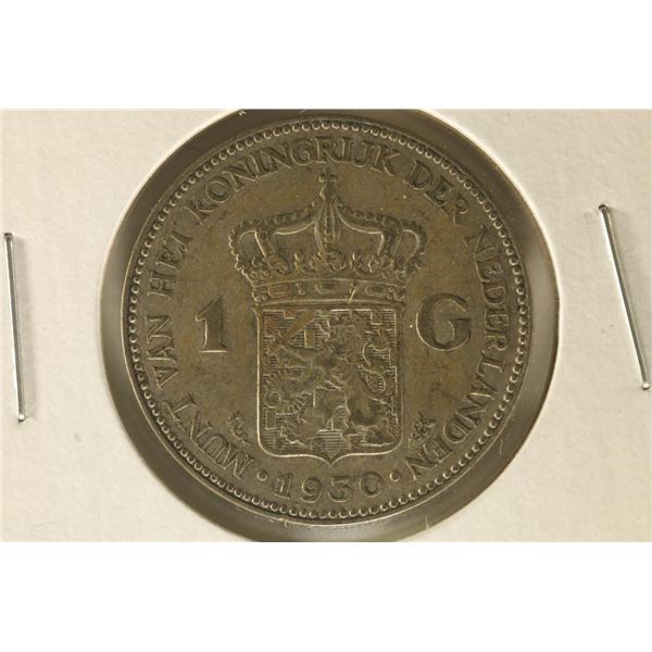 1930 NETHERLANDS SILVER 1 GULDEN .2315 OZ. ASW
