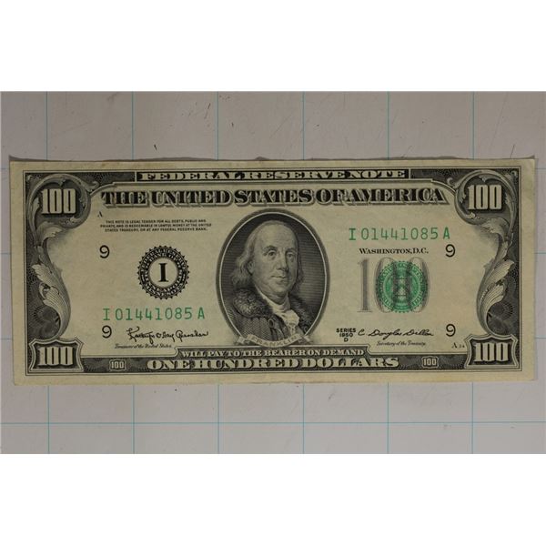 1950-D US $100 FRN GREEN SEAL CRISP UNC BILL