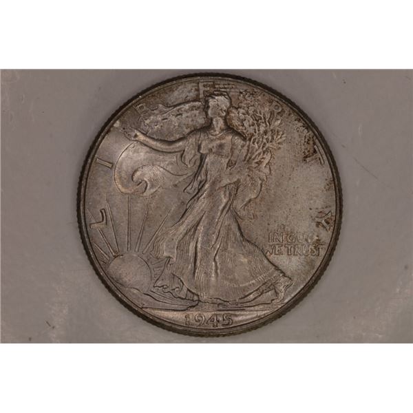 1945 SILVER WALKING LIBERTY HALF DOLLAR TONED AU
