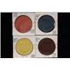 Image 2 : 4 VINTAGE CLAY POKER OR CASINO CHIPS: 10, 25, 80