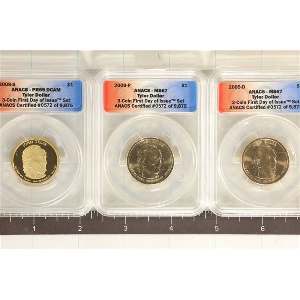 3 COIN JOHN TYLER US $1 SET ALL ANACS: 2009-S