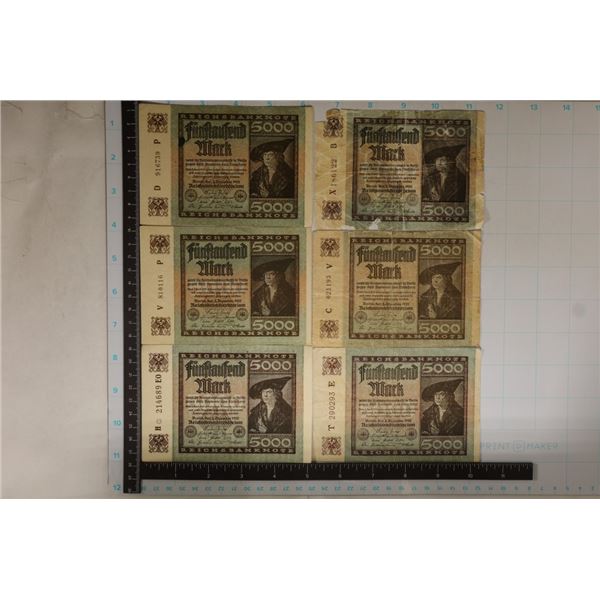 6-1922-5000 MARK BANKNOTES: 3 CRISP, 1-EXTRA FINE