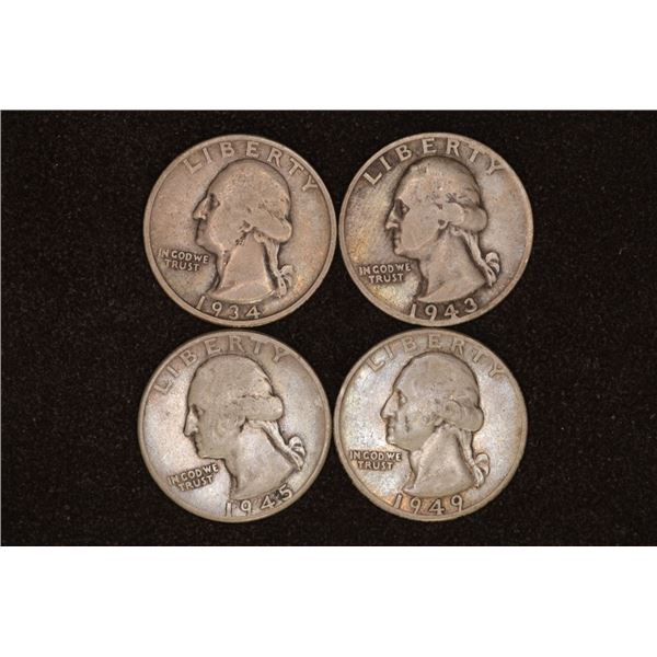 1934, 43-S, 45 & 1949-D WASHINGTON SILVER QUARTERS