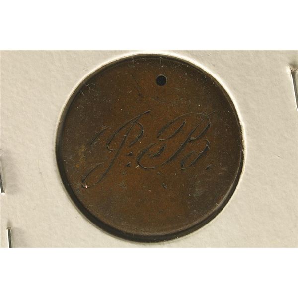 LOVE TOKEN ON 1906 INDIAN HEAD CENT. "P.B." WITH