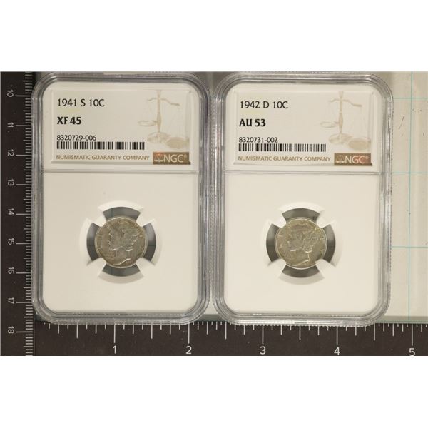 2-SILVER MERCURY DIMES: 1941S NGC XF45 & 1942D NGC