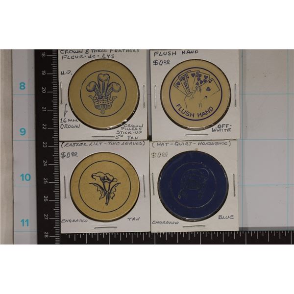 4-VINTAGE CLAY POKER CHIPS: FLUSH HAND, EASTER