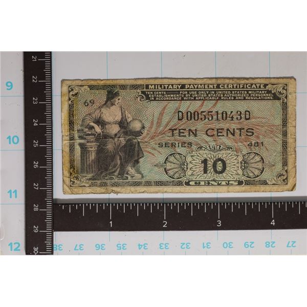 SERIES 481 US MILITARY 10 CENTS PAYMENT CERT