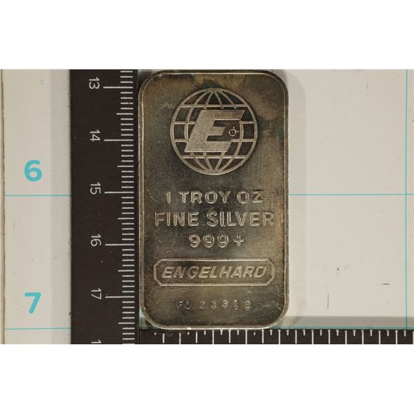 1 TROY OZ .999 FINE SILVER ENGELHARD INGOT: WITH