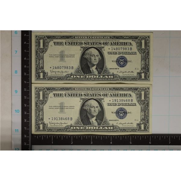2-CRISP AU STAR $1 SILVER CERTIFICATES: 1957-B'S