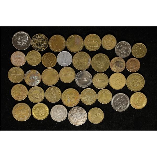 37 ASSORTED ARCADE / AMUSEMENT PARK TOKENS: