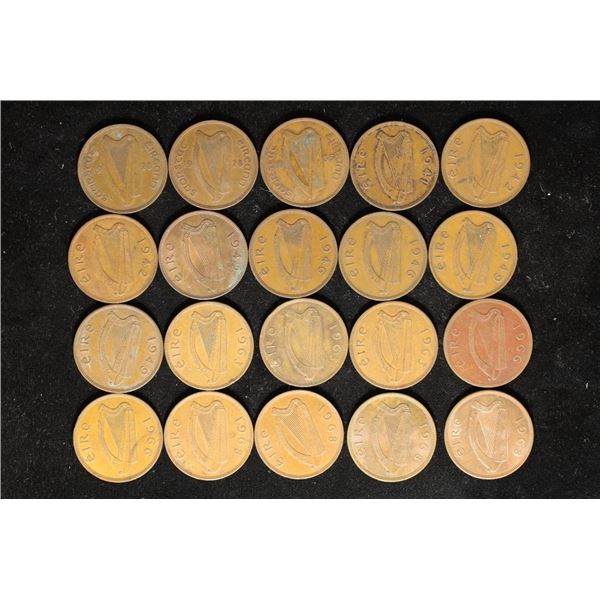 20 ASSORTED IRELAND 1 LIRE COINS: 1928-1968