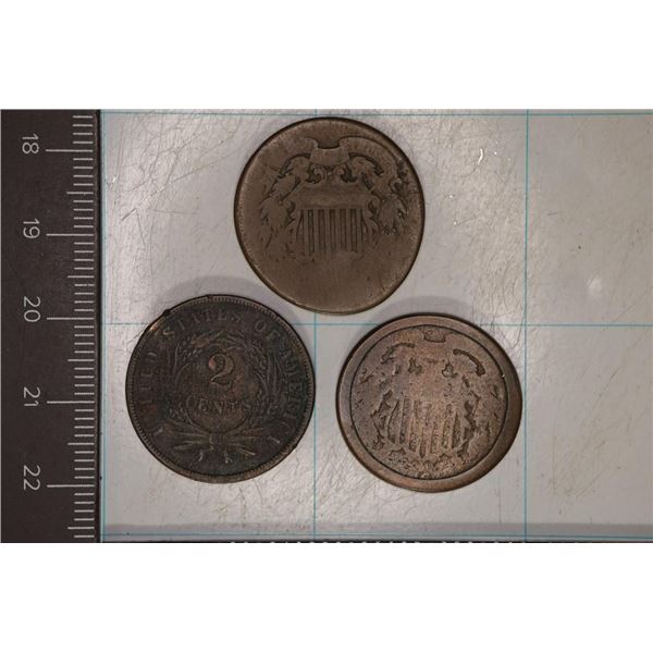 3 US TWO CENTS WITH NO DATES