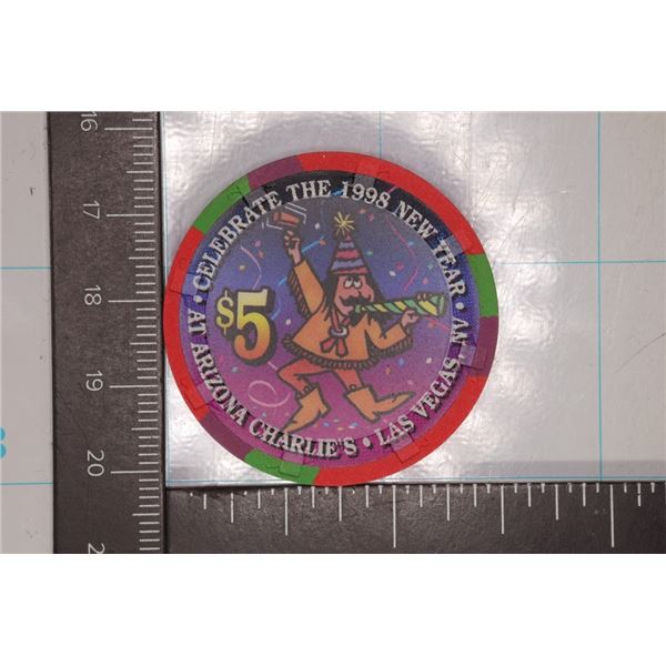 $5 ARIZONA CHARLIE'S CASINO CHIP. 1998 NEW YEAR'S