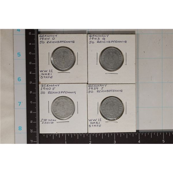 1939-J, 40-F, 43-G & 44-D GERMAN 50 REICHSPFENNING