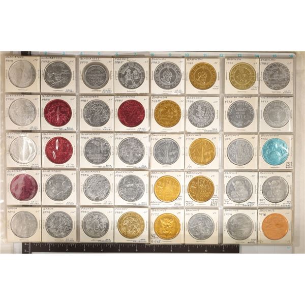 40 ASSORTED ALUMINUM MARDI GRAS TOKENS: 1970'S &