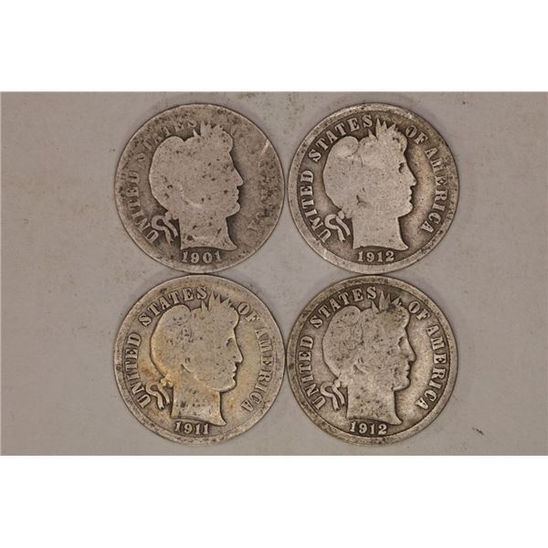 1901, 11 & 2-1912 SILVER BARBER DIMES