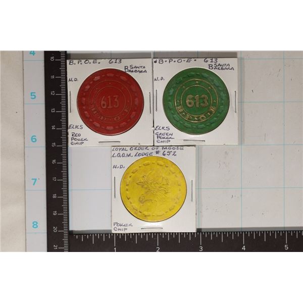 3 BENEVILENTPROTECTIVE ORDER OF ELKS POKER CHIPS
