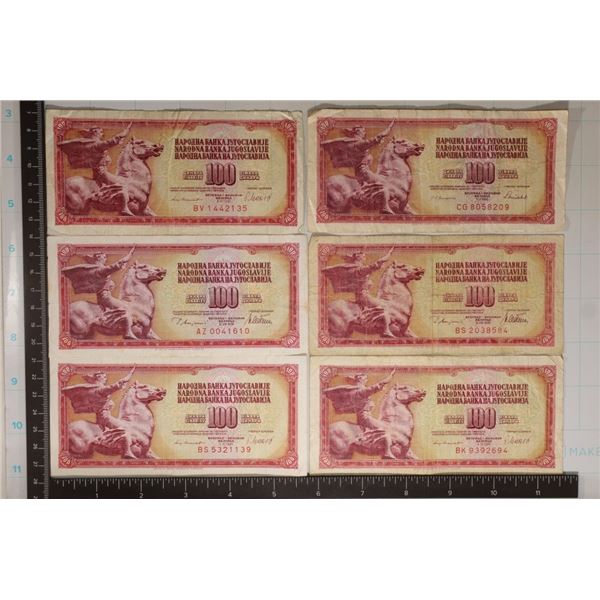 6-YUGOSLAVIA 100 DINARA BILLS FROM 1965