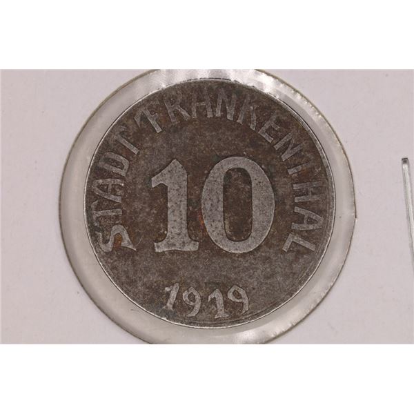 1919 GERMAN STADT FRANKENTHAL 10 PFENNING NOTGELD