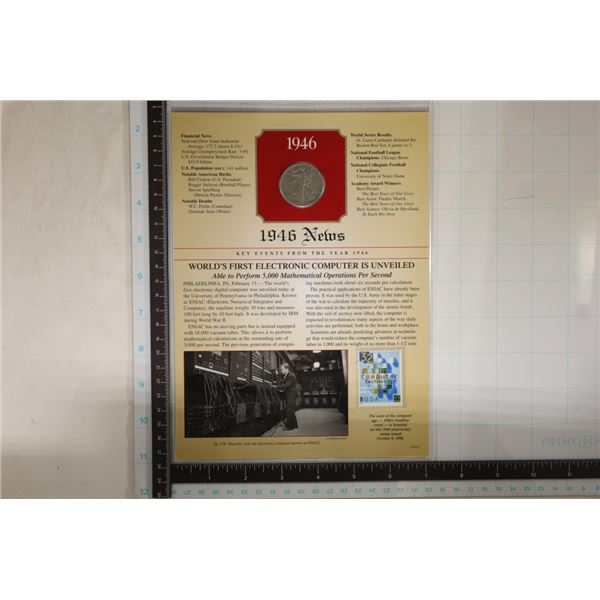 1946 SILVER WALKING LIBERTY HALF DOLLAR IN CARD