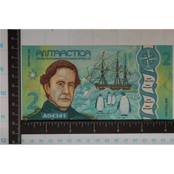 2020 CU COLORIZED POLYMER ANTARCTICA $2 BILL
