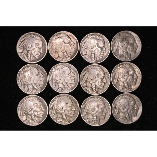 12 FULL DATE BUFFALO NICKELS: 1920-1938