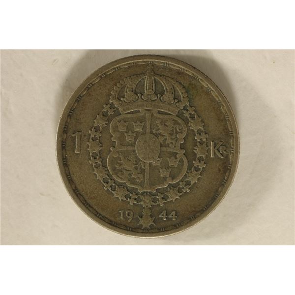 1944 SWEDEN SILVER 1 KRONA .09 OZ. ASW