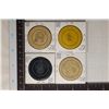 Image 2 : 4 VINTAGE CLAY CASINO CHIPS: HORSEHSOE, FLOWER,
