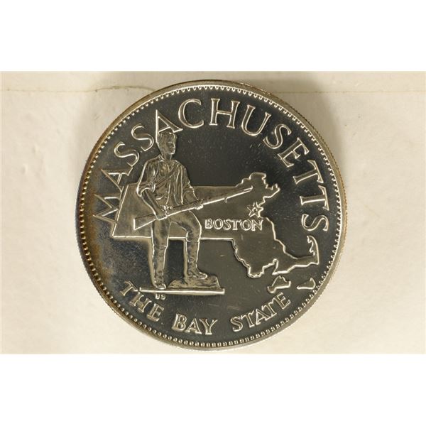 .49 TROY OZ PF STERLING SILV. ROUND MASSACHUSETTS