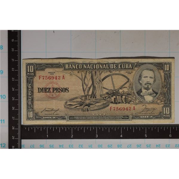 1958 CUBA 10 PESO "CARLOS MANUEL CESPEDES"