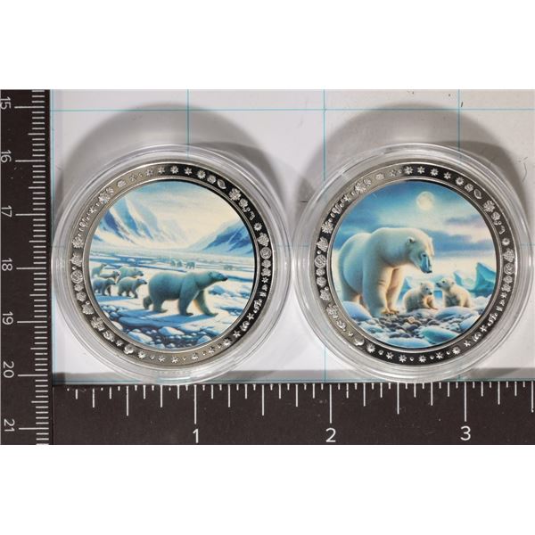 2 SILVER PLATED COLORIZED ON ONE SIDE POLAR BEAR
