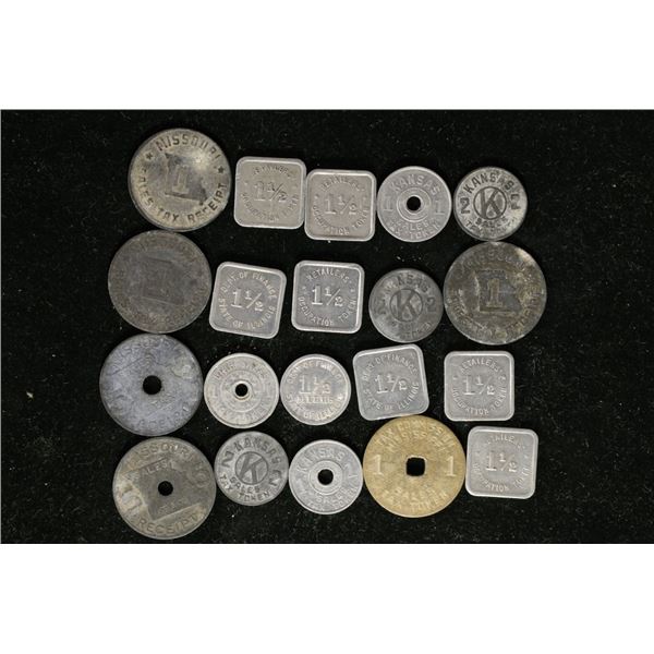 20 ASSORTED VINTAGE METAL TAX TOKENS: KANSAS,