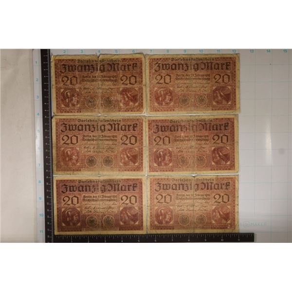 6-1918 GERMAN 20 MARK BILLS