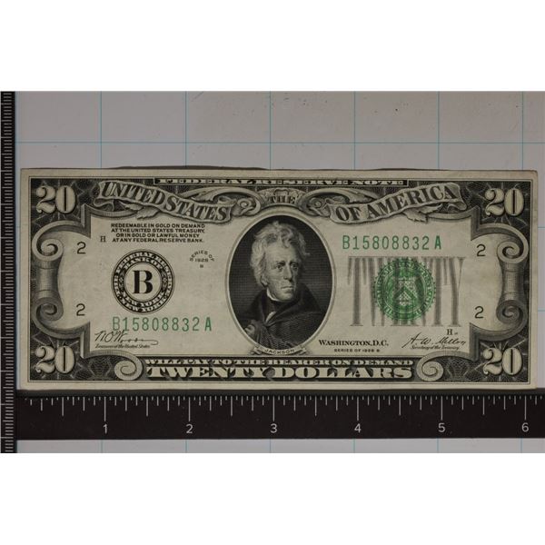 1928-B US $20 CRISP UNC FRN REDEEMABLE IN GOLD