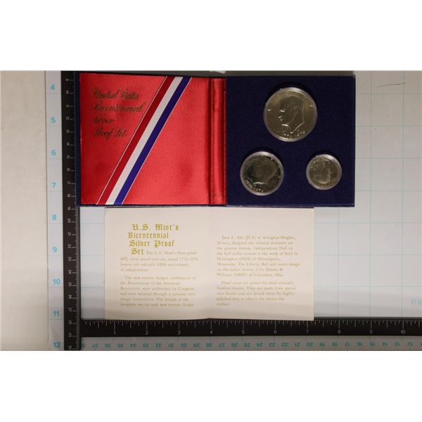 1976-SILVER 3 COIN BICENTENNIAL PF SET NO BOX