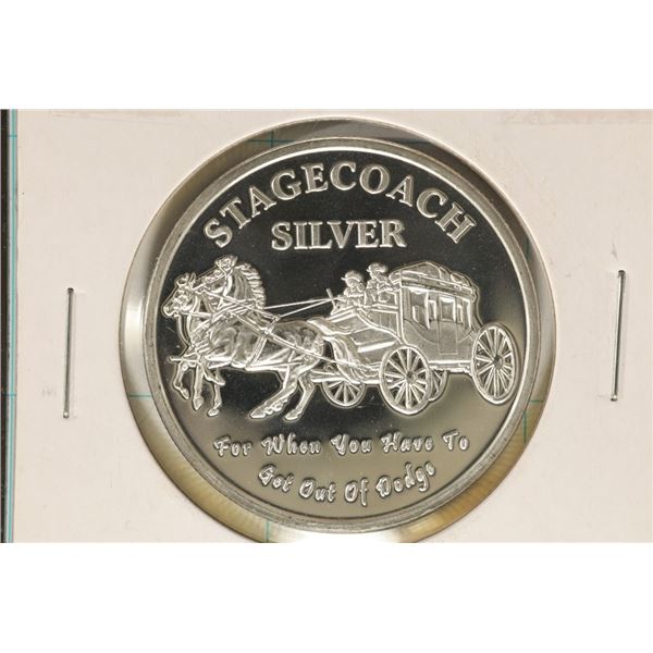 1 TROY OZ .999 FINE SILVER PF ROUND STAGECOACH