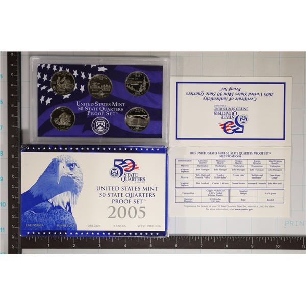 2005 US 50 STATE QUARTERS PROOF SET WITH BOX AND
