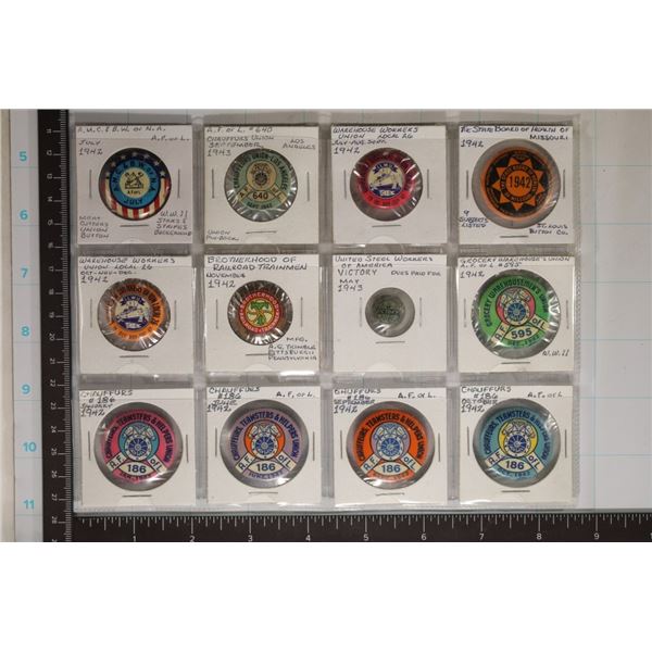 12 VINTAGE UNION PINGACK BUTTONS: SEE PICS
