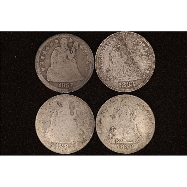 1857, 83, 87 & 1888 SILVER SEATED LIBERTY DIMES