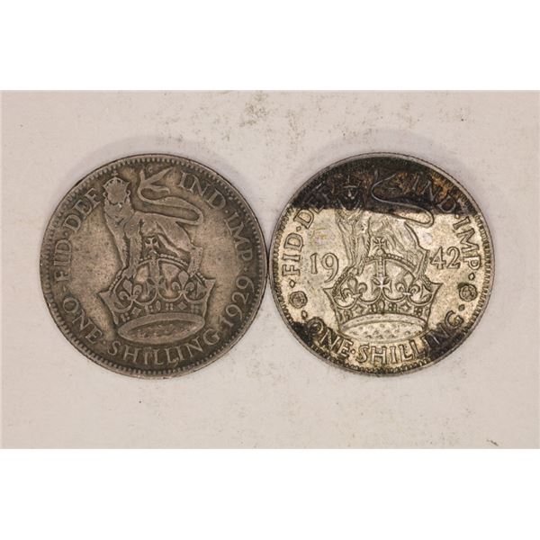 1929 & 1942 GREAT BRITIAN SILVER 1 SHILLING COINS