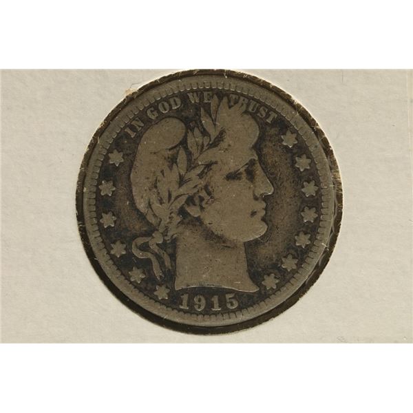 1915-D SILVER BARBER QUARTER VG